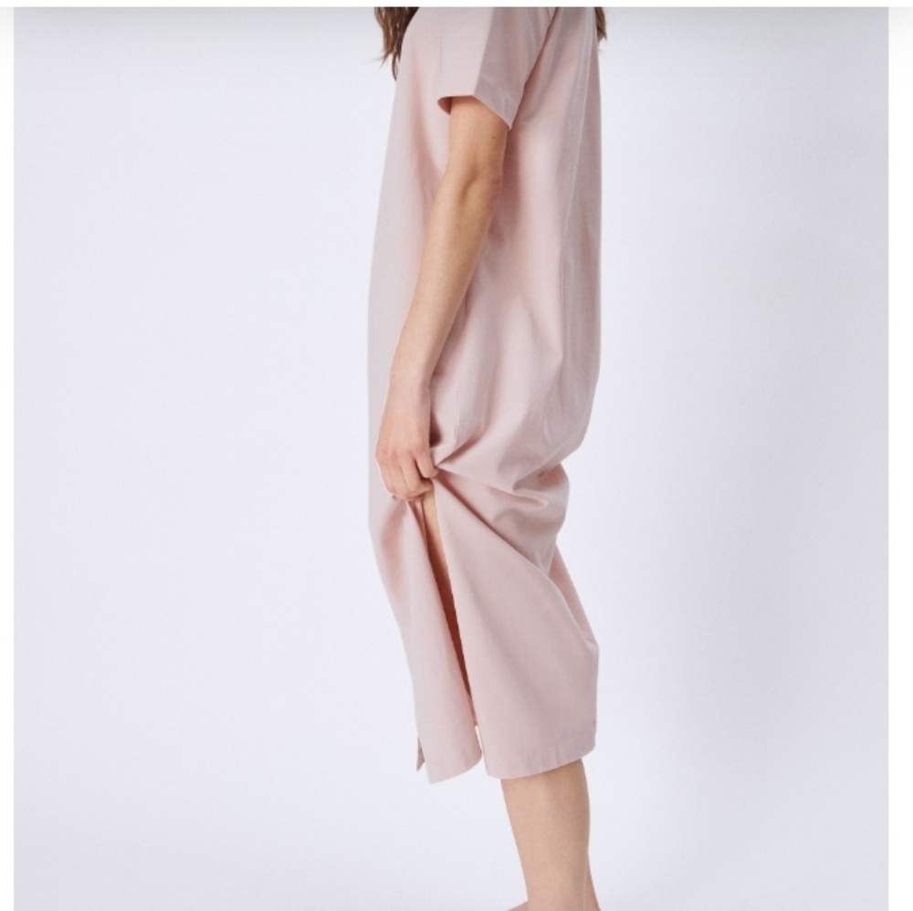 ZARA Light Pink Short Sleeve Long Button Casual Dress Sz-S - Picture 2 of 9